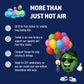 Airloons features: 99.95% pure helium, factory tested, compact design, made for DIY celebrations