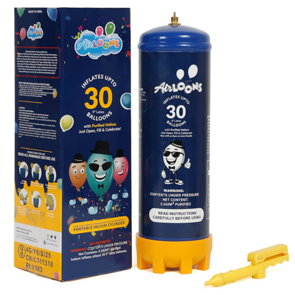 Airloons 30 balloon helium canister with retail box and easy-fill nozzle